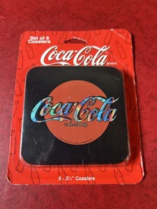 VTG Set Of 6 Coca-Cola Coasters 1997 3 3/4” Square Black W/Tie Dye Letters - Picture 1 of 3