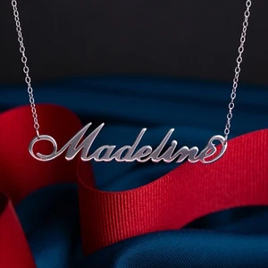 Personalisierter 925 massiver Sterlingsilber Namensschild Halskette Anhänger 14,16,18 Zoll - Bild 1 von 9