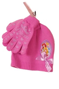 Disney Princess Cinderella Sleeping Beauty Little Mermaid Winter Hat Gloves NEW - Picture 1 of 1