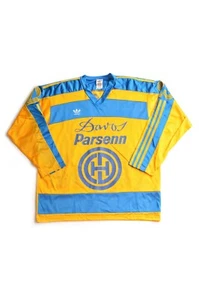 Camiseta deportiva de hockey Adidas HC Davos Suiza vintage años 80 Jacques Soguel #23 talla EE. UU. S - Imagen 1 de 10