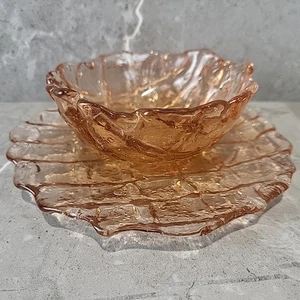 Art Glass Bowl Fused To Base HandMade Peach Color 3D Pattern Imperfectly Perfect - Picture 1 of 11