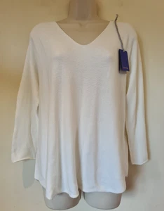 Italienischer weicher Strickpullover Damen V-Ausschnitt geschwungener Saum Pullover neu One Size UK 10-14 - Bild 1 von 8