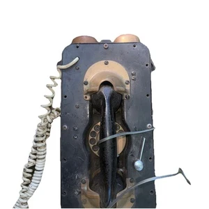 TELEFONO ROTANTE NAVE DA BATTAGLIA MARINA USA - ACCENTI PESANTI IN GHISA E OTTONE Antico - Foto 1 di 3