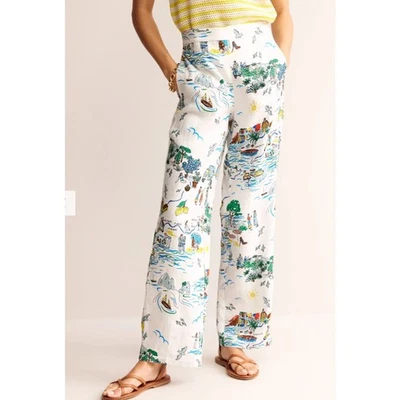  Pantalones de lino Boden Hampstead marfil Amalfi divertido estampado mezcla de lino talla 6 playeros Foto 1 de 4