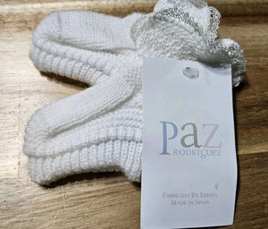 PAZ RODRIGUEZ Handmade Crochet Baby Spanish Booties Beige 1 Mo Warm Elegant Lace - Bild 1 von 11