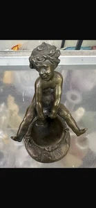 French Bronze Bucket Cherub Boy Garden Fountain Water Feature - Picture 1 of 11