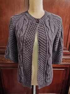 Leo & Nicole Gray Chunky Knit Sweater 3/4 Length Sleeve 1 Snap Button - Picture 1 of 12