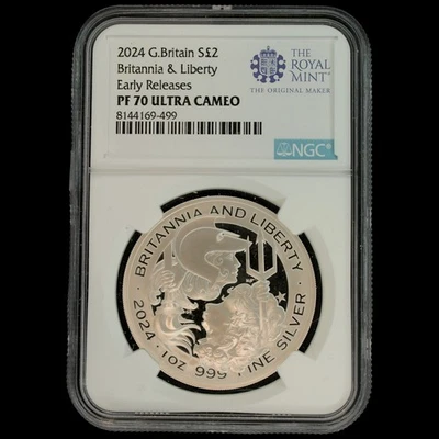 2024 1 Oz Silver Proof NGC PF 70 Great Britain Britannia & Liberty FDOI Royal US - Image 1 of 2