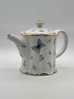 Tetera de porcelana Godinger mariposas libélula Ladybug adorno dorado floral 6,75" Foto 1 de 4