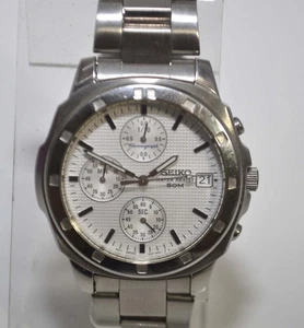 OROLOGIO uomo Seiko V657-9010 cronografo data quadrante bianco tutto acciaio inox 40mm - Foto 1 di 5