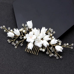  Hair Piece for Wedding Flower Bridal Jewelry Bride Insert Comb Headdress - Picture 1 of 12