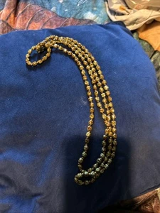 Lime Green Scottish Agate Glass Bead Necklace Very Long - Picture 1 of 20