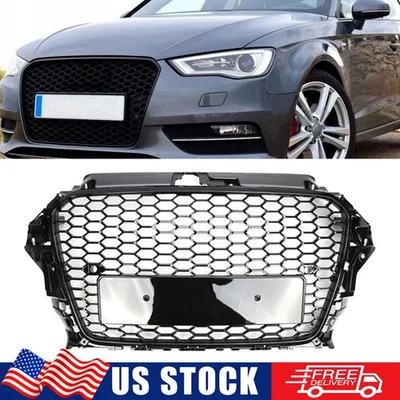 For 2014-2016 Audi A3 S3 8V Honeycomb Front Bumper Grille RS3 Style Gloss Black - Image 1 of 4
