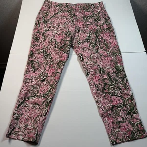 H&M Pants Womens 8 Pink Floral Stretch Cotton Blend Slim Ankle Trousers - Picture 1 of 8