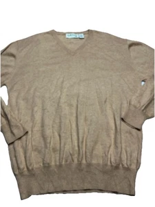 Orvis Mens Cotton Cashmere Tan V-Neck Sweater Lg Quiet Luxury Earthy Cozy - Picture 1 of 10