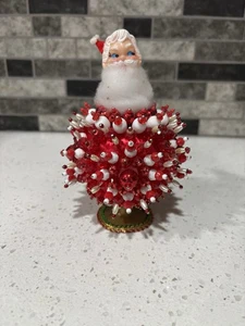 Vintage Hand Beaded Push Pin Ornament With Santa Blow Mold  - Picture 1 of 15