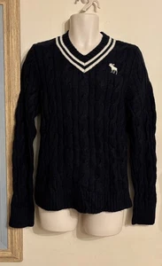 Abercrombie & Fitch Herren Muskel Wolle Alpaka V-Ausschnitt Zopfmuster College Pullover - Bild 1 von 6