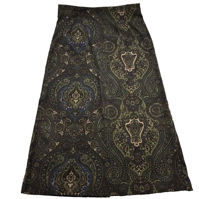 Maxi Falda Vintage Años 90 Briggs Marrón Verde Poliéster Imitación Gamuza Paisley 10P 29x32 Foto 1 de 4