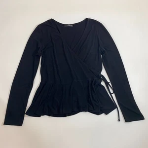 JANE NORMAN Women's Long Sleeve Wrap Top Blouse Black Size 14 Peplum Stretch - Picture 1 of 15