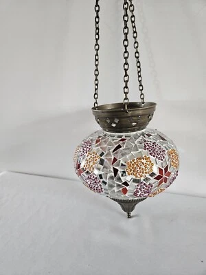 Mosaic Hanging Tealight Candle Lamp 8"H x 6 3/4"W Chain 12"L Multicolor - Image 1 of 4