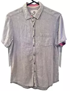 Report Collection Shirt Mens Medium Blue Plaid Linen Blend Short Sleeve - Picture 1 of 6