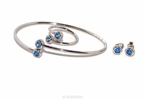 argento 925 orecchini bracciale anello contrariè zirconi naturali blu oltremare - Foto 1 di 13
