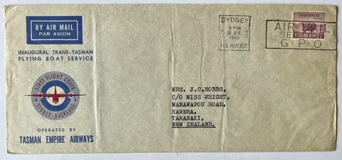 1940 TASMAN EMPIRE AIRWAYS FIRST FLIGHT COVER SYDNEY TO TARANAKI NEW ZEALAND Cover