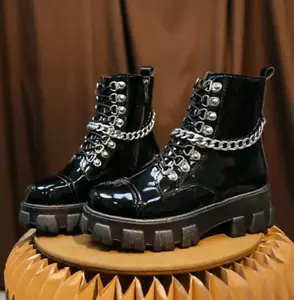 Mujeres Gruesas Plataformas Botas al Tobillo Cremallera Gótico Punk Mujeres Hebilla Con Cordones Botas Zapatos - Imagen 1 de 8