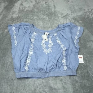 Lucky Brand Blue Floral Embroidered Cotton/Viscose Blouse XXL NWT 6189 - Picture 1 of 8
