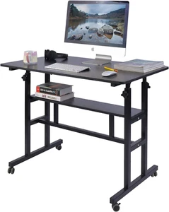 Mobile Standing Desk, Adjustable Computer Desk Rolling Laptop Cart on Wheels Hom - Picture 1 of 8