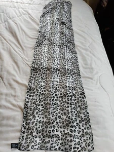 Leopard Print Oblong Scarf Chiffon Like Black White Gray Animal abt 56" x 14" - Picture 1 of 7