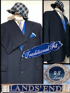 $450 LAND'S END 48L Blue WOOL Traditional Fit SUIT 38x31 Pleated Pants 722159 - Picture 1 of 11
