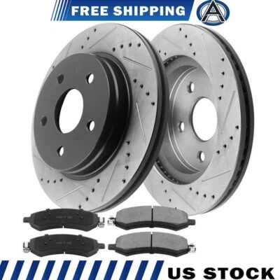 Rotores y pastillas de freno de disco delanteros para Dodge Ram 1500 E5 2006-2015 2016 2017 2018 Foto 1 de 4