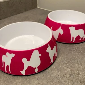C. Wonder Hot Pink Dog Breed Print Food Bowl Set Decorative Pet Dish Bowls - Picture 1 of 15