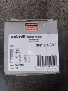 (10 Stück) Simpson Strong-Tie WA75434 Keil-alle Ankerbolzen (roter Kopf) 3/4 x 4-3/4 Zoll  - Bild 1 von 3