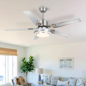 48-Inch 5-Blade Stainless Steel Ceiling Fan Light, 3-Color Dimming, Remote - Picture 1 of 16