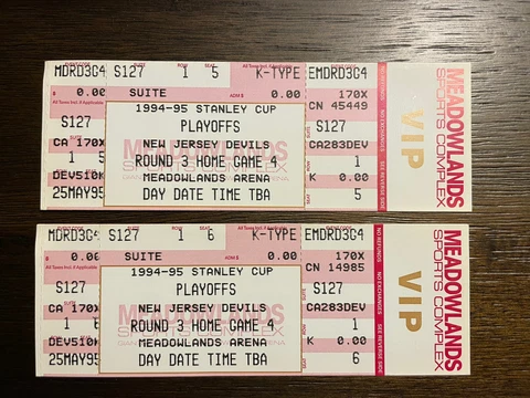 New Jersey Devils 1994 1995 NHL hockey playoffs round 3 vs Flyers - 2 tickets Cover