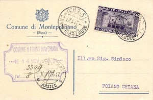 AL16-55C) TESTATINA COMUNE DI MONTEPULCIANO SIENA VIAGGIATA NEL 1926 - Imagen 1 de 2