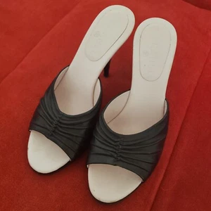 CHANEL Leather Mules Slide Sandal 11 B Black Women's - Picture 1 of 14