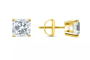 2 Karat Kissen geschnitten erstellt Diamantohrringe Nieten echt 14K Gelbgold Korbschraube - Bild 1 von 3