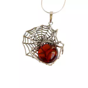 Baltic Cherry Amber Spider Pendant Necklace in s925 - Picture 1 of 7