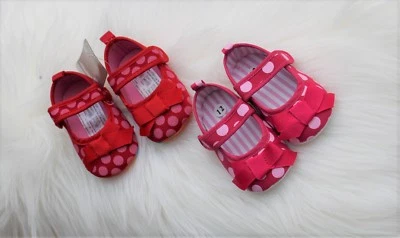 NEW Pink or Red Festive Polka Dot Mary Janes Shoes 0-6-9 months  - Image 1 of 4