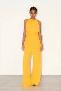 ZARA NEW WOMAN WIDE-LEG LOOSE-FITTING BELTED JUMPSUIT MUSTARD YELLOW - Picture 1 of 9