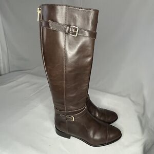 Pour la Victoire Maggie Womens 6 Brown Leather Tall Dress Boots Gold Buckle $355