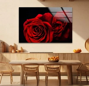 Arte de pared de flor de rosa roja sobre vidrio negro - Imagen 1 de 10