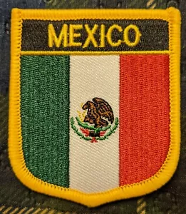 Mexico Flag Shield Mexican Flag Yellow Border Embroidered Biker Patch - Picture 1 of 1