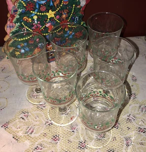 Juego de 6 vasos Arbys Christmas Holly Berry con borde dorado vino/vástago de agua 1986 - Imagen 1 de 4