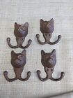 4 Cast Iron Cat Head Hooks Coat Towel Keys Hat Kitten vtg style shabby rustic