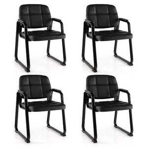 Set of 4 Reception Guest Chair with Padded Armrests-Black - Picture 1 of 4