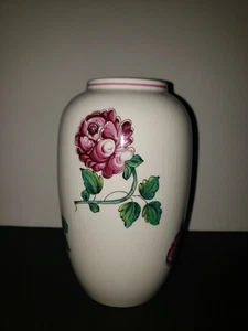 TIFFANY  Strasbourg, 7" Vase, Red Wine Flowers/Roses, Stoneware, Portugal - Picture 1 of 5